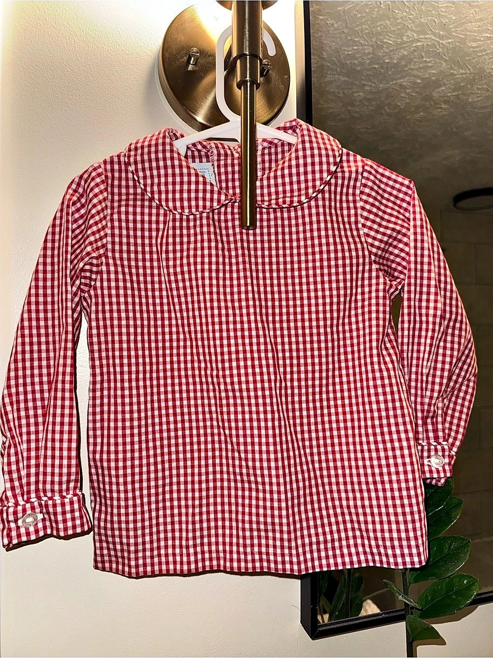 Little English Peter Pan Shirt - Red Mini Gingham Red & White Gingham 2T